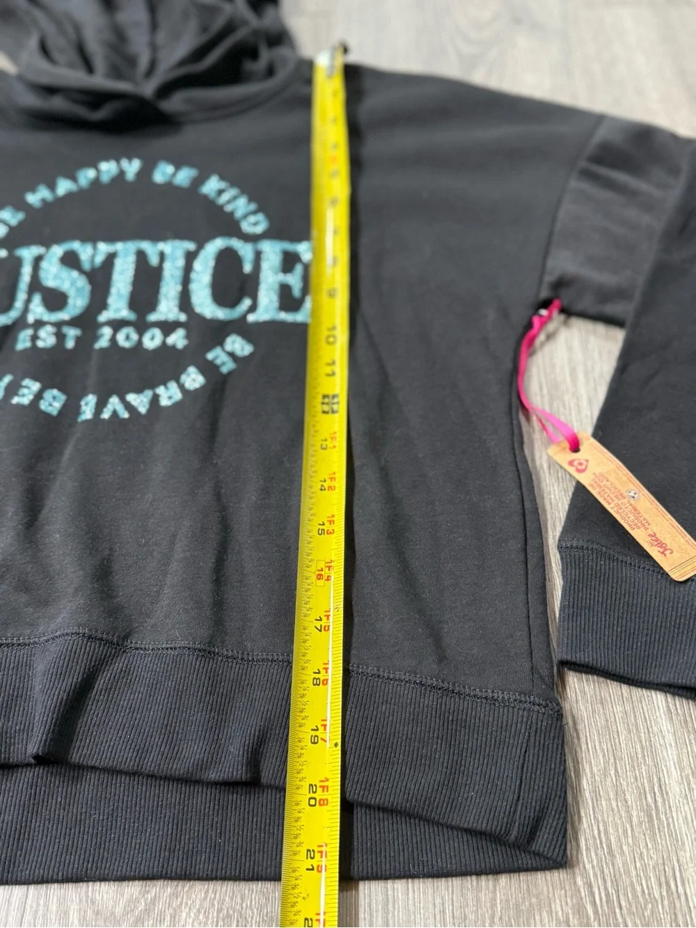 Justice Girls Happy Kind Brave Blue Glitter Hoodie Large 12/14 Black